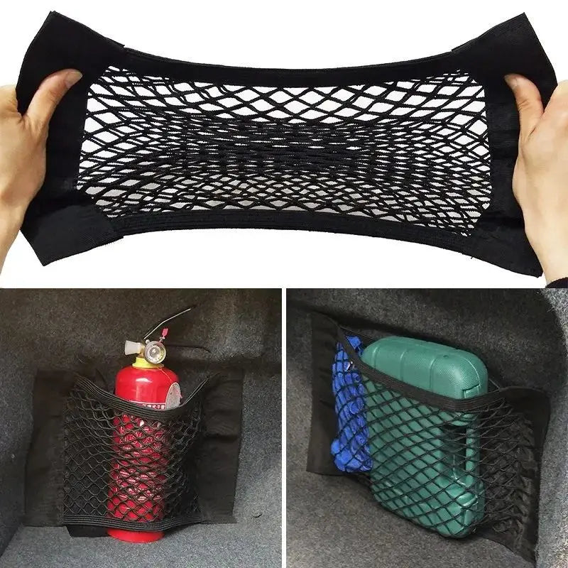 Car Trunk Mesh Organizer Car Tail Storage Net Seat Back Pocket Universal Trunk Bag Auto Magic Tape Network Interior Accessories