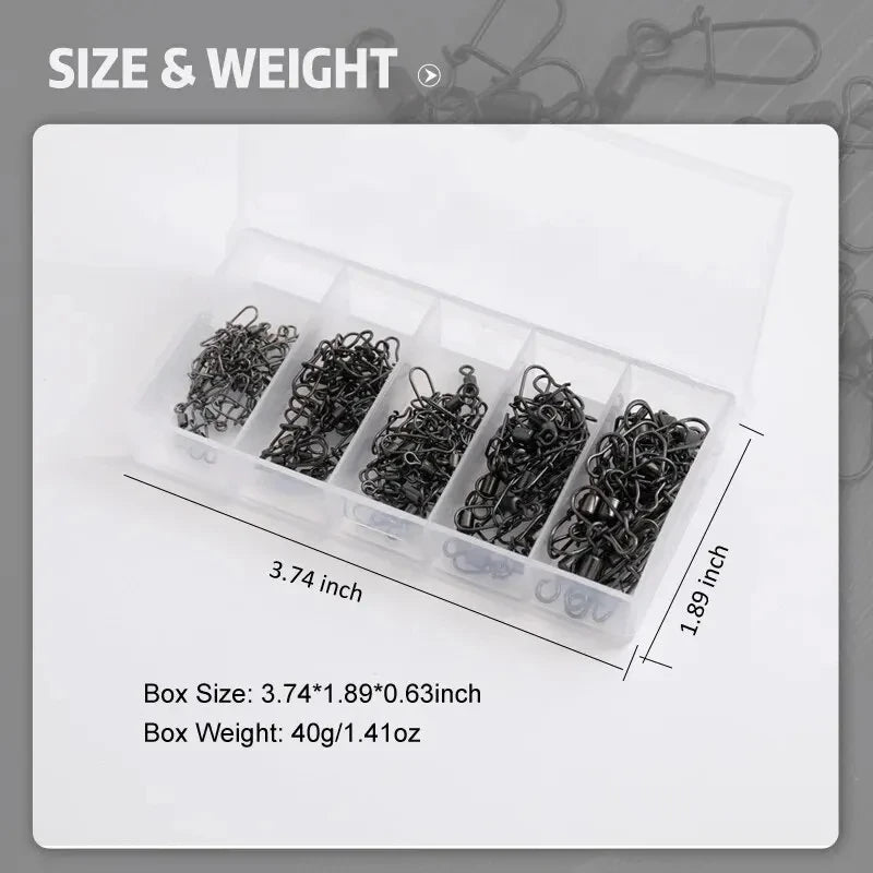 50pc/box Stainless Steel Fishing Connector Pin Bearing Rolling Swivel with Snap Fishhook Lure Accessories