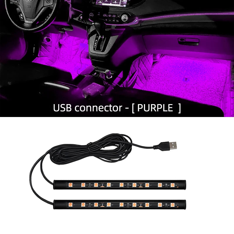 Neon 18 LED Car Interior Ambient Foot Light With USB Decoration Backlight Lighting 5V Universal Auto Atmosphere Decorative Lamp