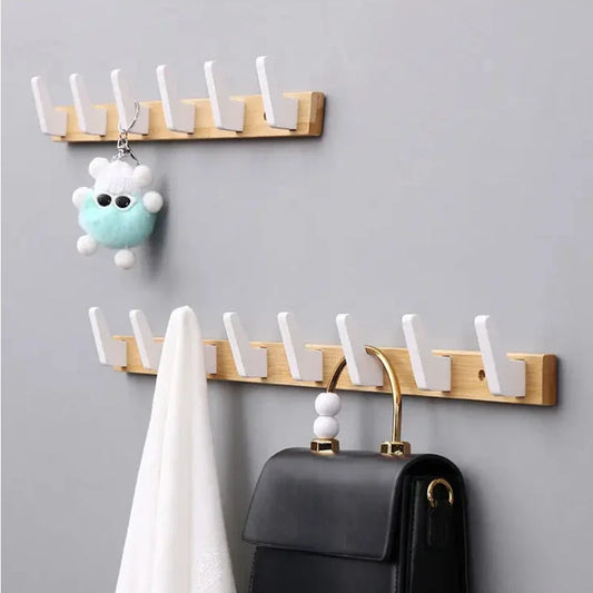 New Bamboo Solid Wood Hanging Clothes Hook Wall Hanging Clothes Hanger Living Room Furniture Foyer Bedroom Wall Door Coat Racks