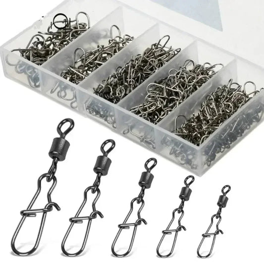 50pc/box Stainless Steel Fishing Connector Pin Bearing Rolling Swivel with Snap Fishhook Lure Accessories