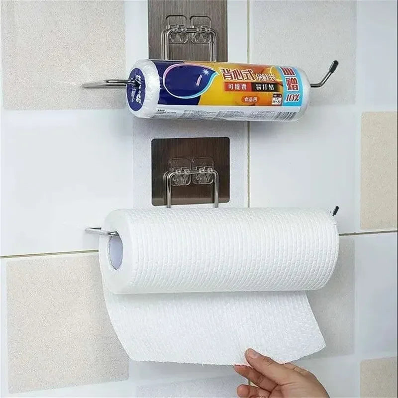 Kitchen paper towel stand glue toilet rack towel, hang tissue dispenser roll napkin cabinet storage accessories, 2 pieces