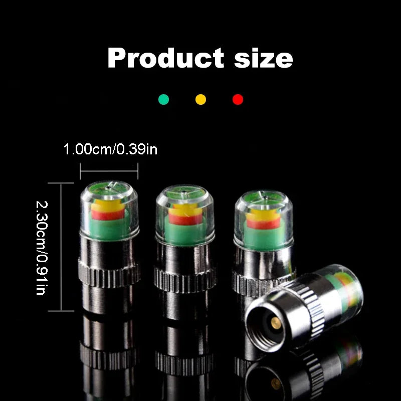 SEAMETAL 4pcs Car Tire Pressure Indicator Tire Pressure Gauge Alert Monitoring Valve Stems Caps Sensor External Valve Detection