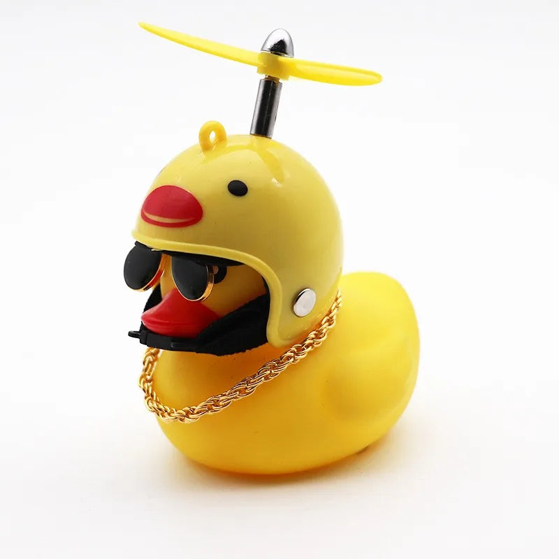 Small Yellow Duck Put A Helmet Sunglasses Propeller Duckling Car Cute Decoration