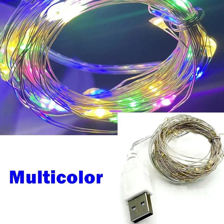 3/10/20M USB LED String Lights Copper Silver Wire Garland Light Waterproof Fairy Lights For Christmas Wedding Party Decoration