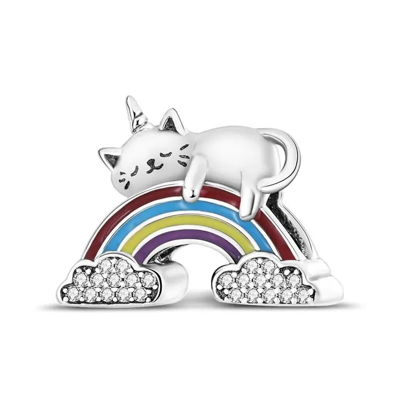 New 925 Sterling Silver Black Cat Charms Beads Fit Pandora 925 Original Bracelets DIY Jewelry Women Birthday Gift Making