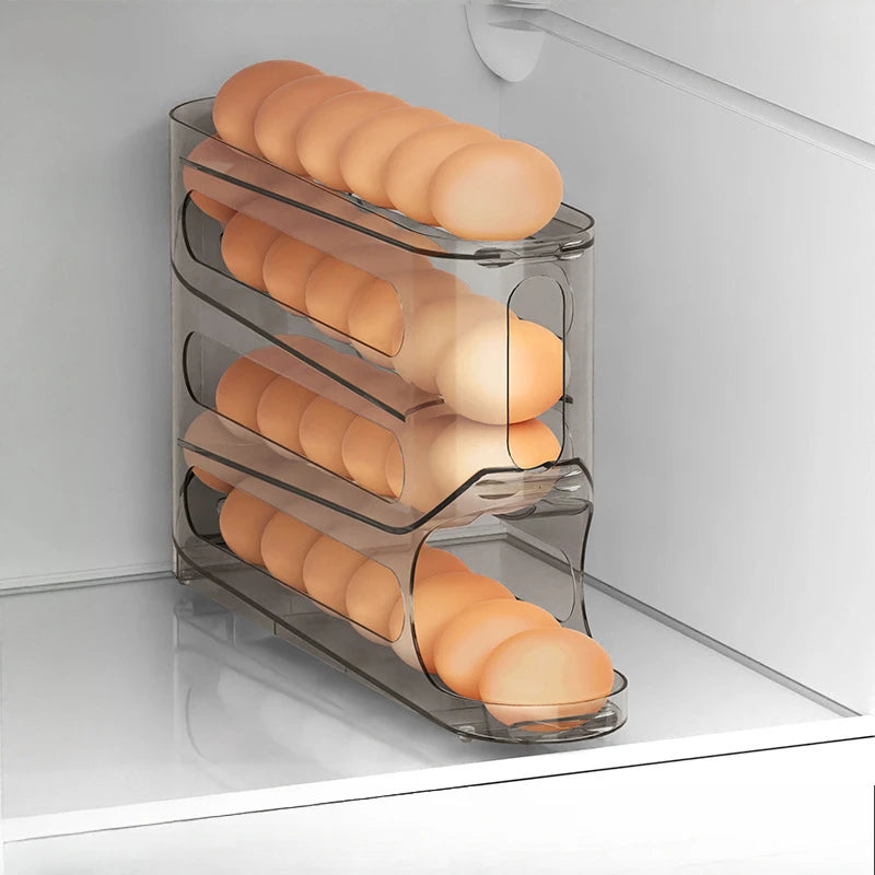 4 Layers Automatic Rolling Egg Holder Rack Fridge Egg Storage Box Container Kitchen Refrigerator Egg Dispenser Fridge Organizer