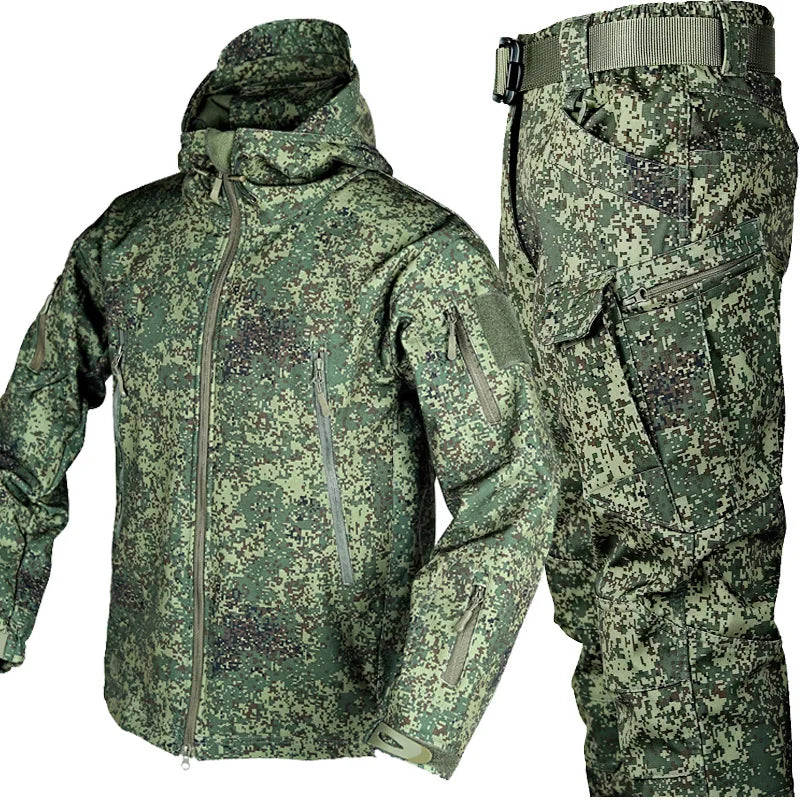 Outdoor Shark Skin Warmth Set Camo Plush Thickened Coat Autumn/Winter Racing Top Does Not Include Cuff Logo Pattern