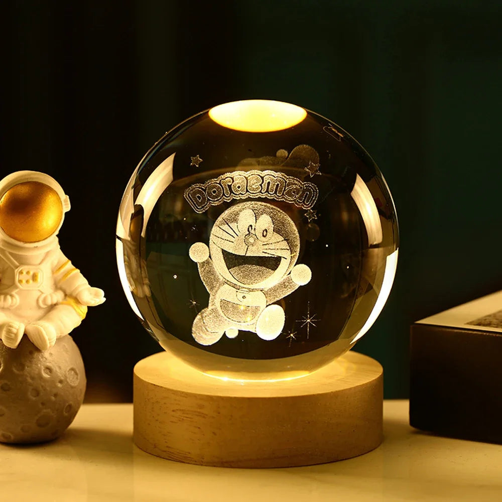 6cm Stitch Pokémon Doraemon A Dream Hello Kitty 3D Crystal Ball Crystal Planet Night Light Laser Carving Birthday gift