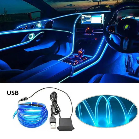 LED Car Interior Decoration Light EL Wiring Neon Strip 1/3/5M For Auto DIY Flexible Ambient Light with USB Drive Atmosphere Lamp