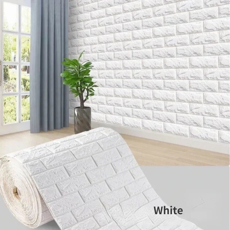 70cm*2m 3D Soft Foam Brick Wallpaper Sticker Roll DIY Self Adhesive Living Room Home Kitchen Bathroom Decorative Wall Paper