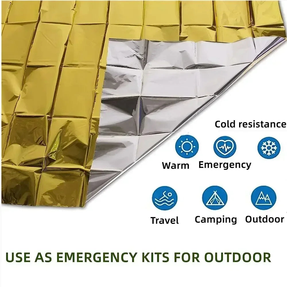 Emergency Thermal Poncho Blanket Lightweight Folding Water Resistant Windproof Sunshade Reusable First Aid Camping Mat Pad Cover