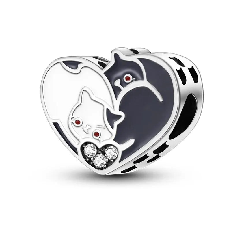 New 925 Sterling Silver Black Cat Charms Beads Fit Pandora 925 Original Bracelets DIY Jewelry Women Birthday Gift Making