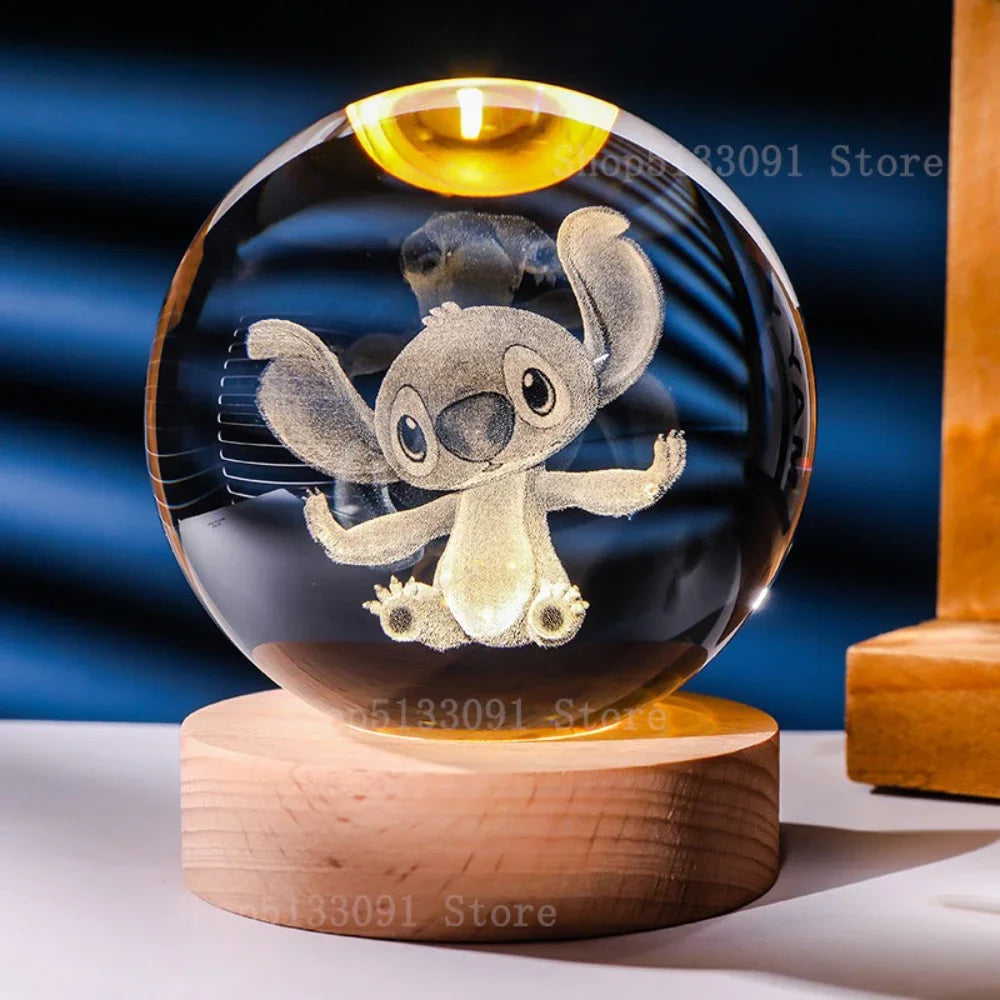 6cm Stitch Pokémon Doraemon A Dream Hello Kitty 3D Crystal Ball Crystal Planet Night Light Laser Carving Birthday gift