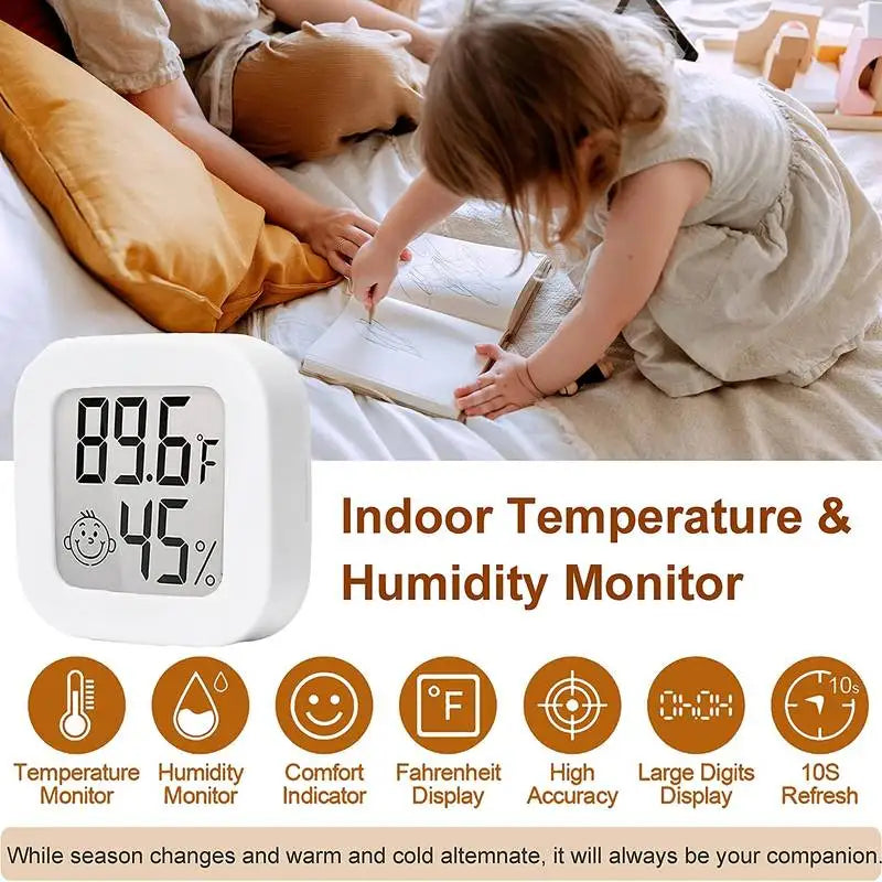 Humidity Sensor Indoor Thermometer Hygrometer Temperature and Humidity Monitor with LCD Display in Fahrenheit, Mini Smiley Face