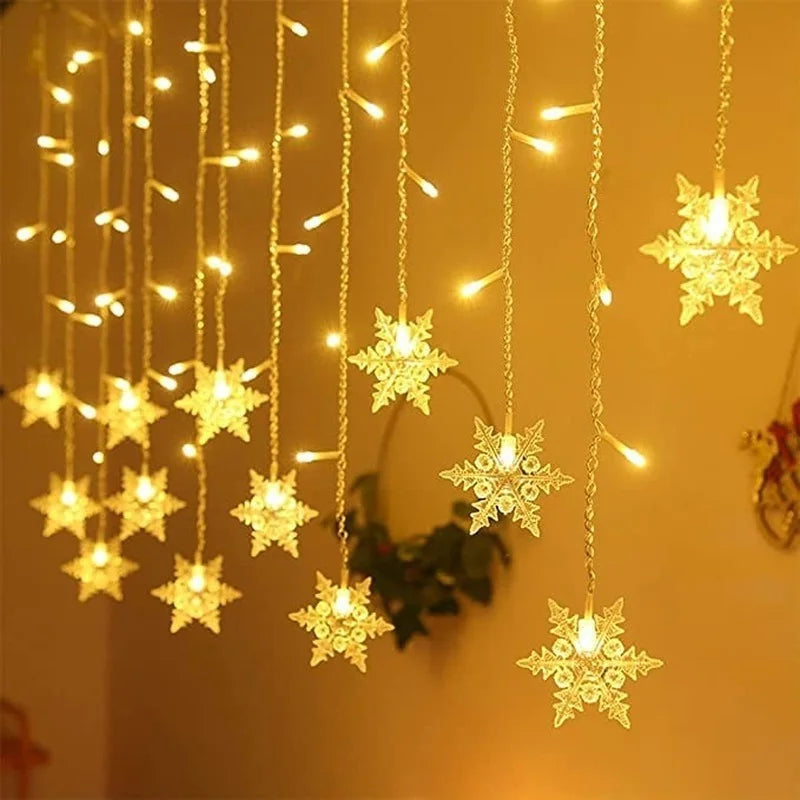 3.2M Christmas Snowflakes LED String Lights Flashing Fairy Curtain Lights Waterproof For Holiday Party Wedding Xmas Decoration