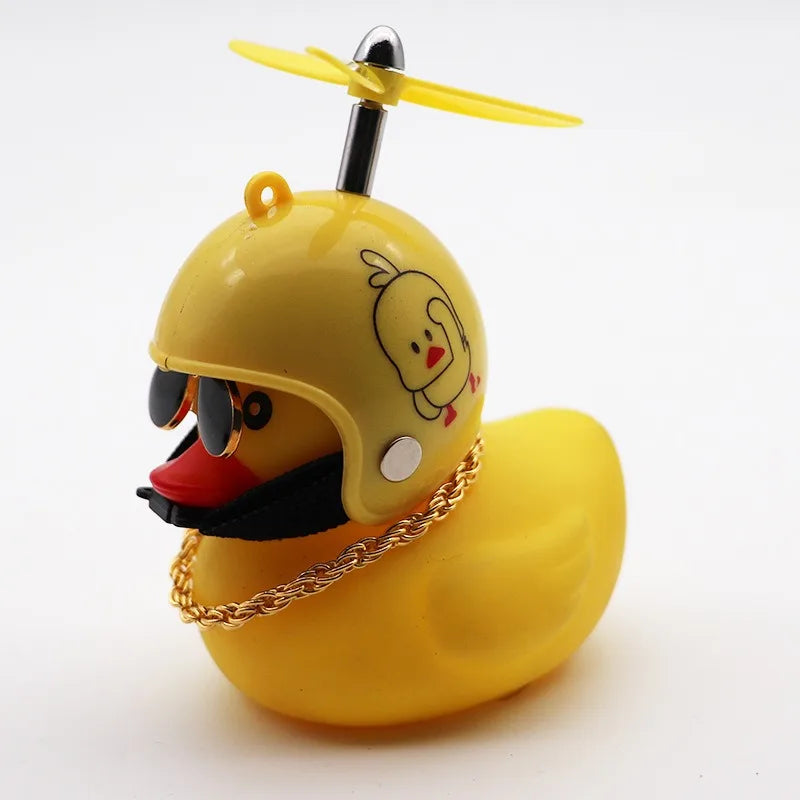 Small Yellow Duck Put A Helmet Sunglasses Propeller Duckling Car Cute Decoration