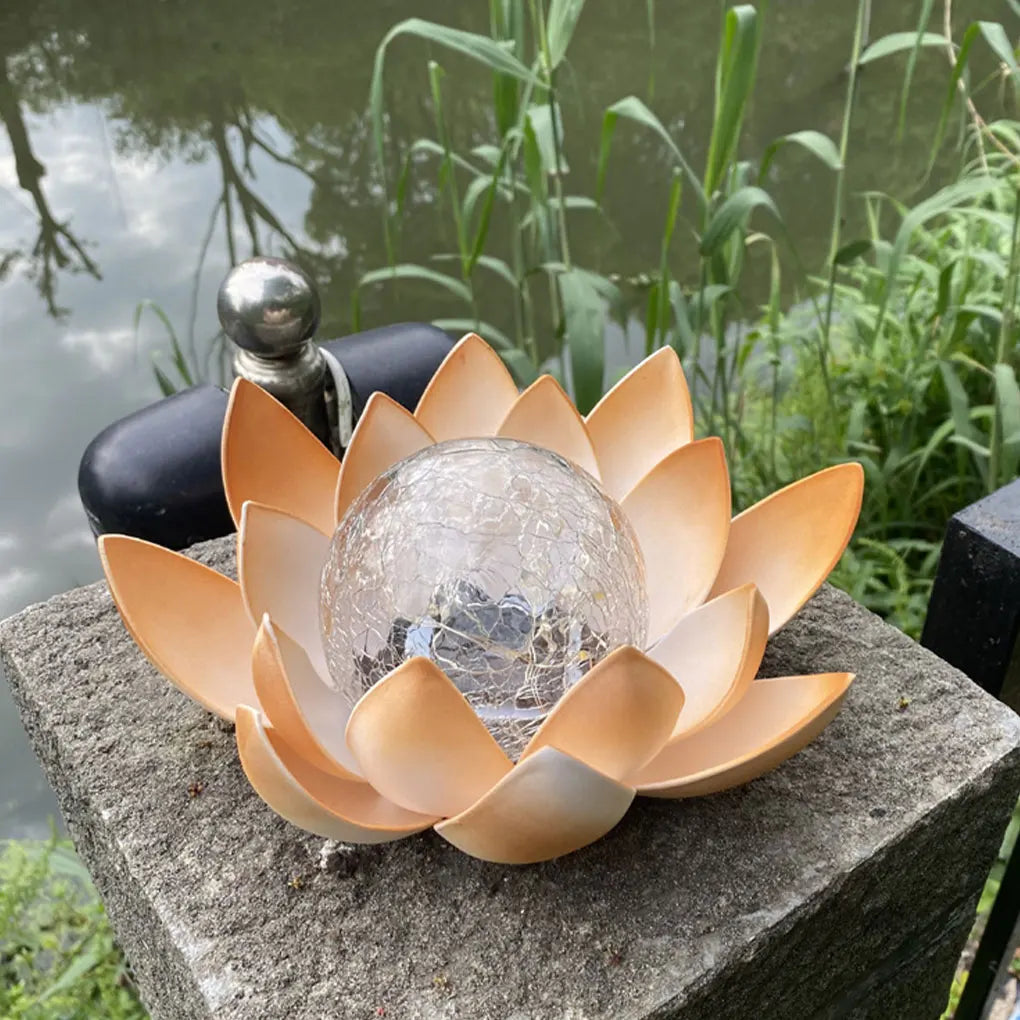 Lotus Shaped Garden Solar Lights Cracked Glass Ball Garden Lamp Halloween Christmas Outdoor Patio Lawn Garden Decoration