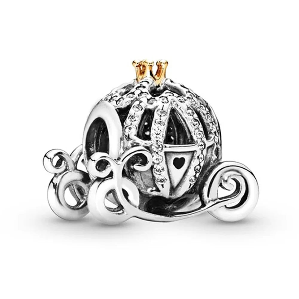 Disney 100th Princess Pumpkin Cart Mickey Minnie Dumbo Charm Stitch Beads Fit Original Pandora Bracelets DIY Jewelry Gifts Toy