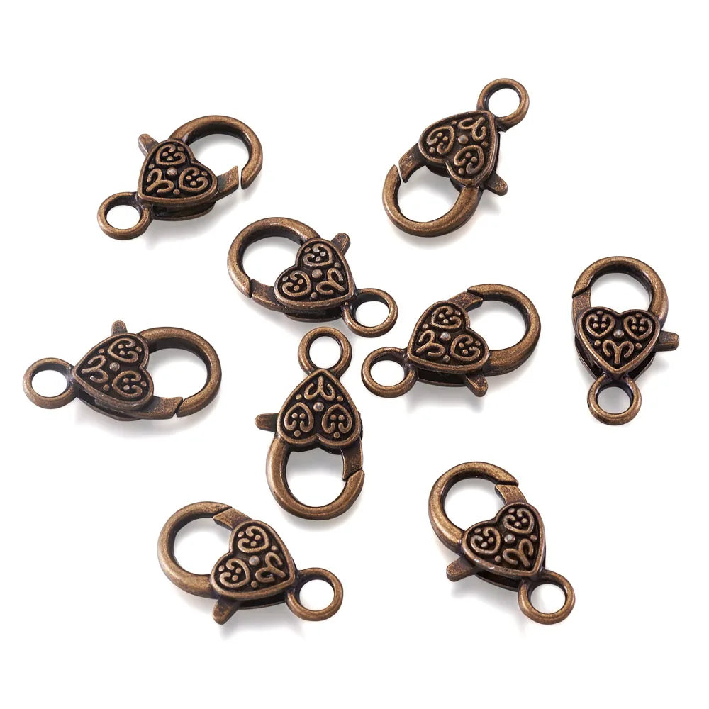 50pcs Tibetan Style Heart Lobster Claw Clasps Antique Bronze For DIY Jewelry Accessories Handicrafts 25.5x14x6mm