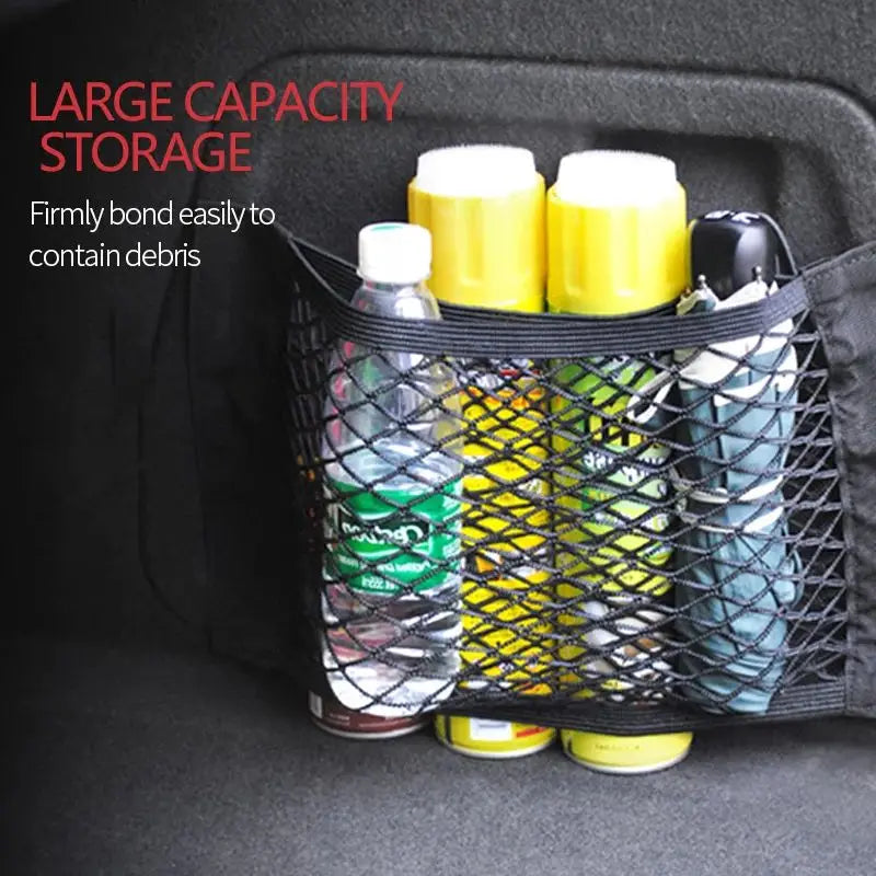 Car Trunk Mesh Organizer Car Tail Storage Net Seat Back Pocket Universal Trunk Bag Auto Magic Tape Network Interior Accessories