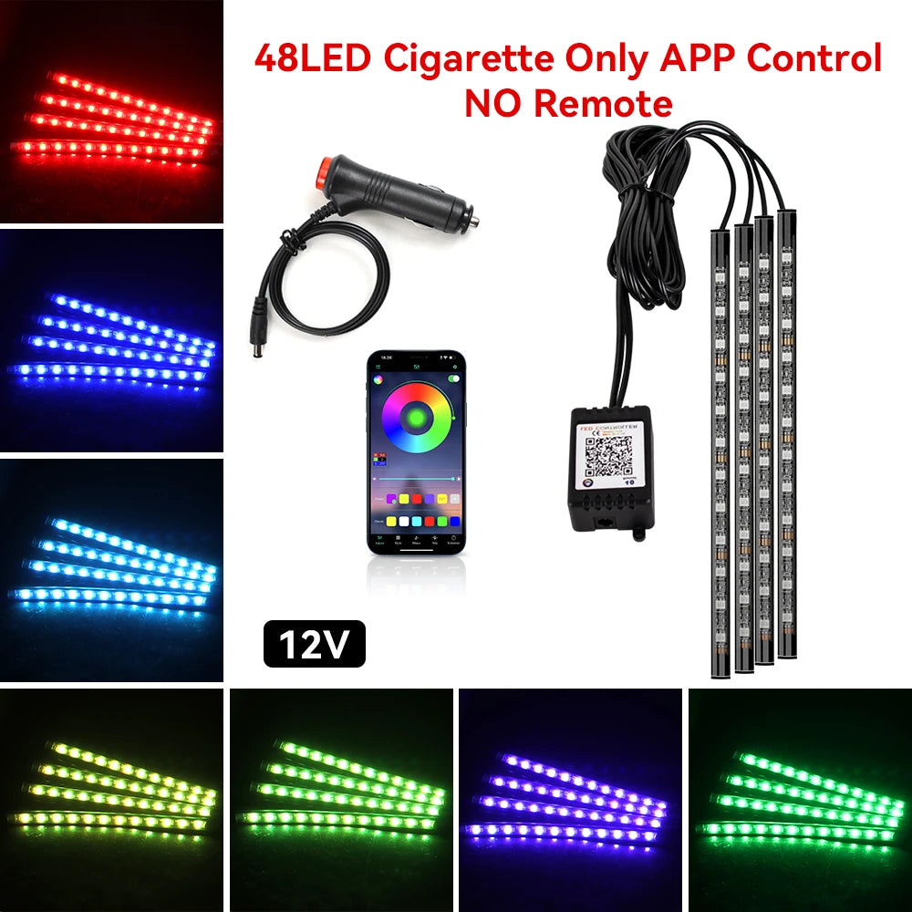 Car Led Foot Ambient With USB Cigarette Lighter Backlight Music Control App RGB Auto Interior Decorative Atmosphere Lights