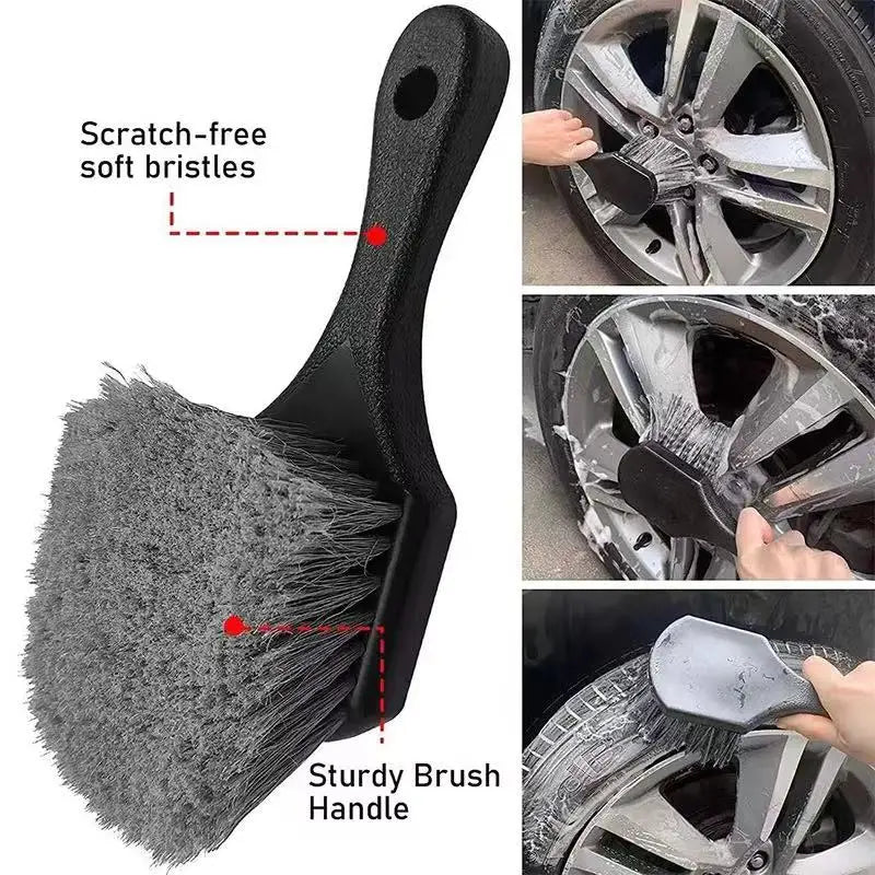 Wheel & Tire Brush for Car Rim, Short Handle Steel Wire Car Wash Brush, Cleans Tires & Releases Dirt and Road Grime