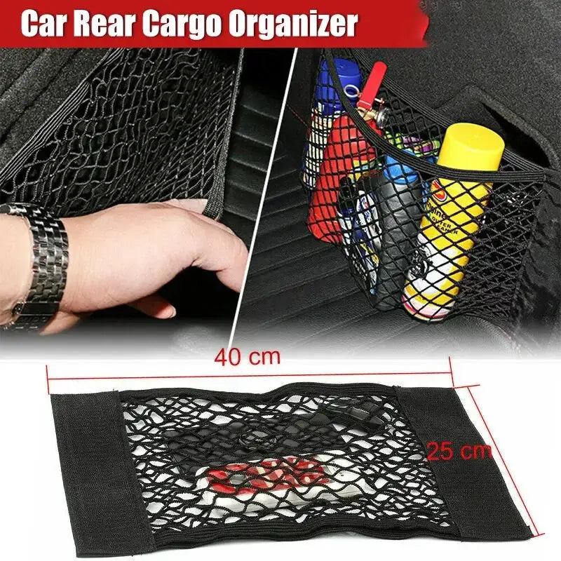 Car Trunk Mesh Organizer Car Tail Storage Net Seat Back Pocket Universal Trunk Bag Auto Magic Tape Network Interior Accessories