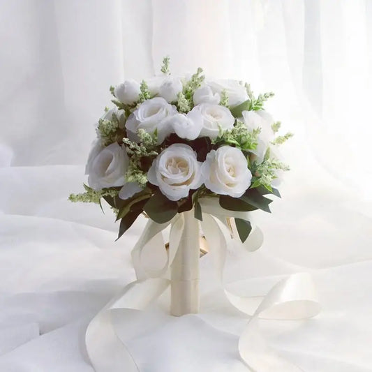 Bridal Bridesmaid Wedding Bouquet White Silk Flowers Roses Handmade  Artificial Bride Mariage Bouquet Wedding Accessories