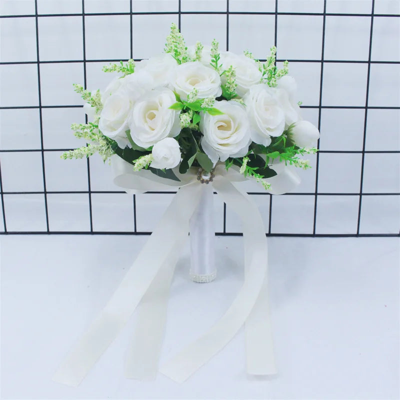 Bridal Bridesmaid Wedding Bouquet White Silk Flowers Roses Handmade  Artificial Bride Mariage Bouquet Wedding Accessories