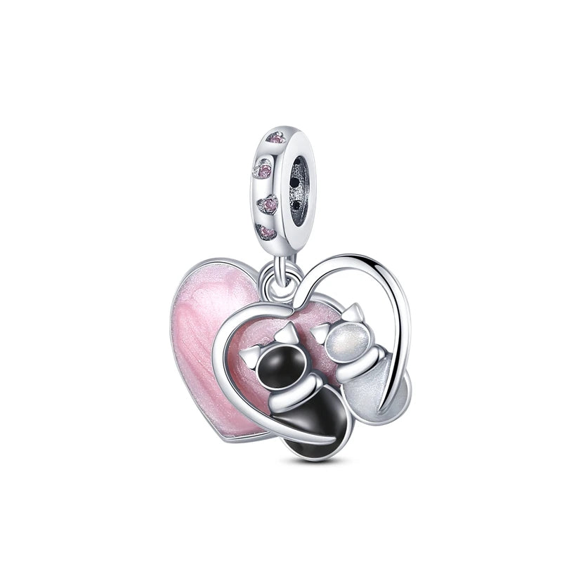 Pink Silver Plated Butterfly Flower Cat Girl Ballerina Shoe Charm Beads Fit Bracelet Necklace Pendant DIY Jewelry Making