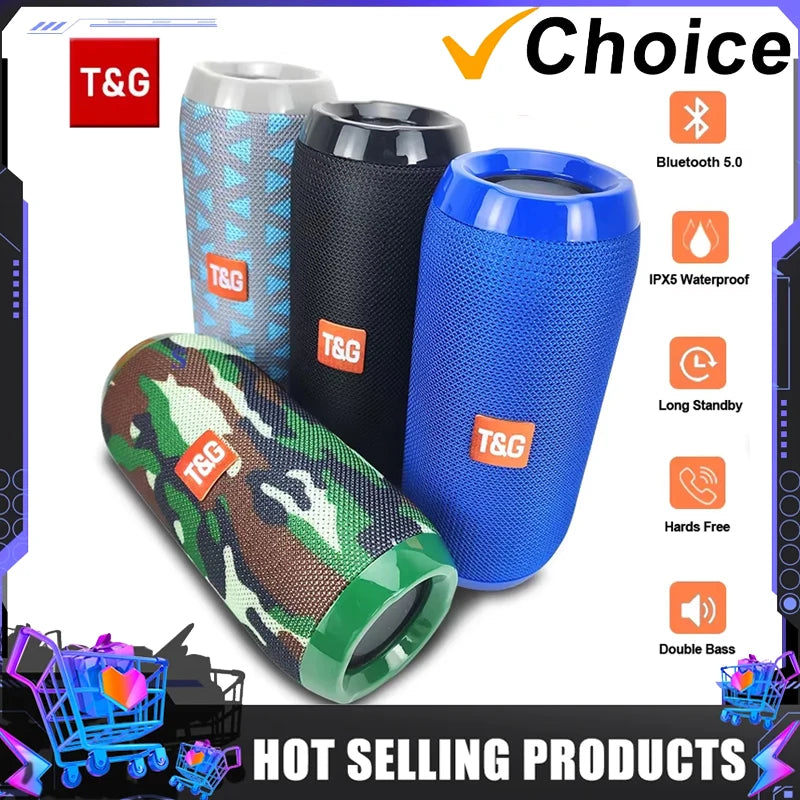 T&G TG117 Portable Bluetooth Speaker Outdoor Wireless Woofer Free Call FM TF Card USB Flash Drive Connect Mobile Phone Tablet TV