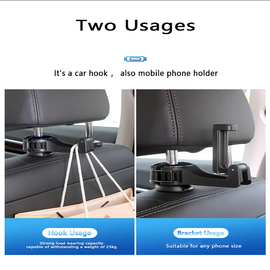 Car mounted hook black phone holder hook multifunctional car lock type phone holder creative rear headrest hook car universal