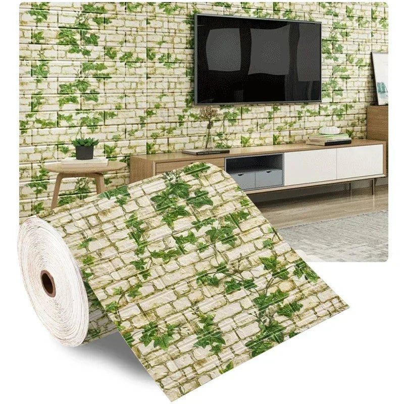 70cm*2m 3D Soft Foam Brick Wallpaper Sticker Roll DIY Self Adhesive Living Room Home Kitchen Bathroom Decorative Wall Paper