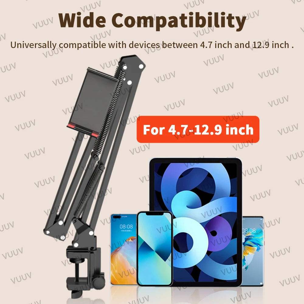 Adjustable Bed Tablet Stand for 4-12.9 inches Mobile Phones Tablets Aluminum Arm Bed Desk Tablet Mount Support for iPad Mini