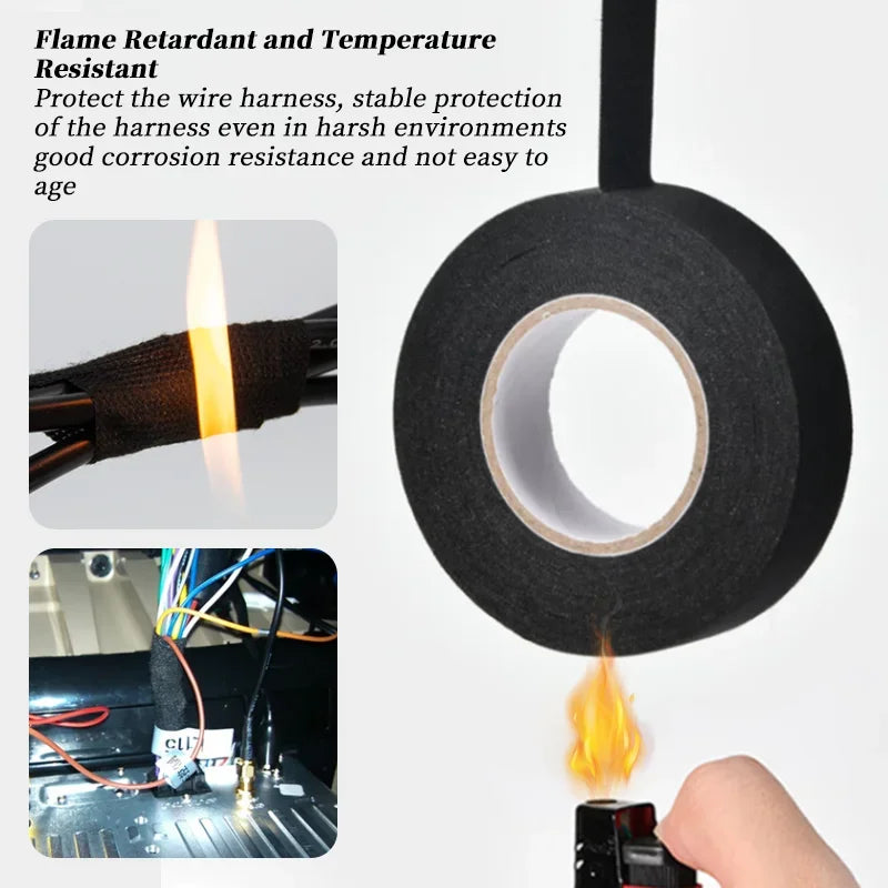 Electrical Insulating Tape Heat Resistant Harness Tape 9/15/50MM Car Cable Harness Wiring Loom Protection Waterproof Tape