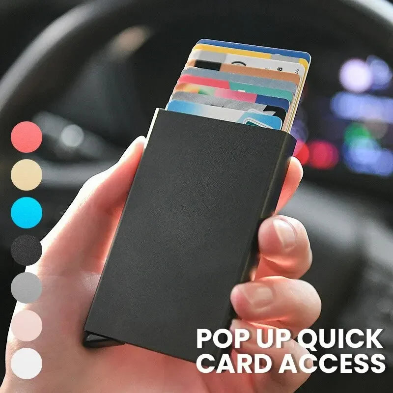 Slim Pop Up Wallet Minimalist Credit Card Holder For Men Women RFID Blocking Mini Metal Case