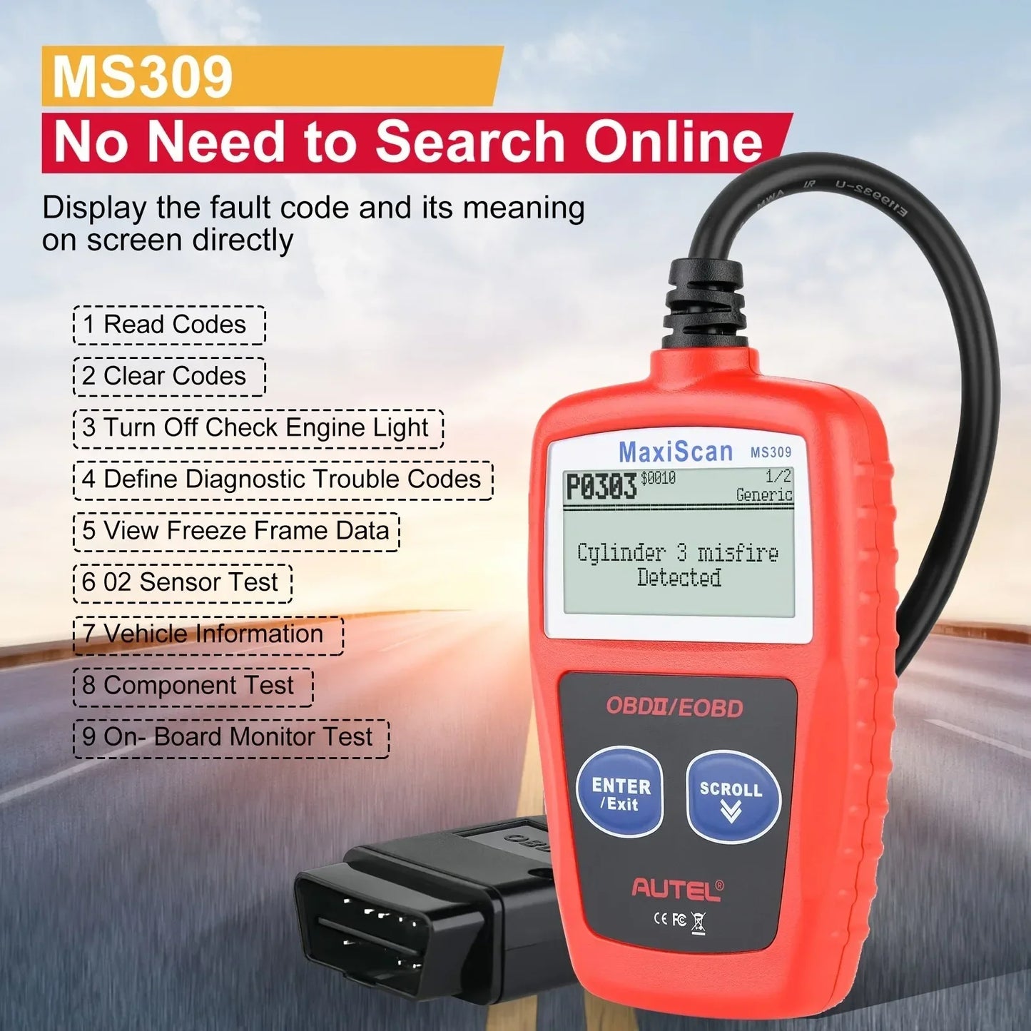 MS309 Car Scanner Professional Engine Fault Code Reader 24-inch Screen Diagnostic Scanning Tool