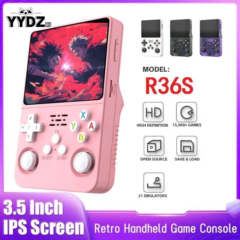 YYDZKJ Open Source R36S Retro Handheld Game Console Linux System 3.5 Inch IPS Screen Portable Pocket Video Player 64GB Game gift