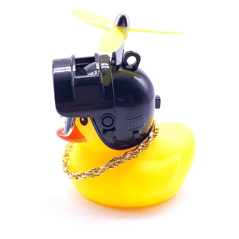 Small Yellow Duck Put A Helmet Sunglasses Propeller Duckling Car Cute Decoration