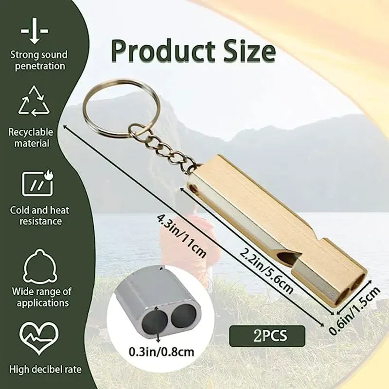 1 PC Flat Aluminum Dual Frequency Survival Whistle Double Barrel Outdoor Survival Whistle EDC Tool