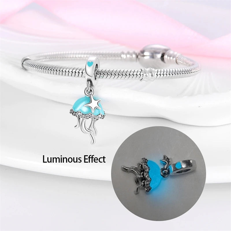 Fit Original 3MM Snake Bone Bracelet Silver Ocean Series Luminous Turtle Charm DIY Beads Women Jewelry Birthday Gift New in