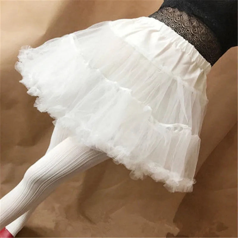 Women Girls Ruffled Short Petticoat Solid White Color Fluffy Bubble Tutu Skirt Puffy Half Slip Prom Crinoline Underskirt