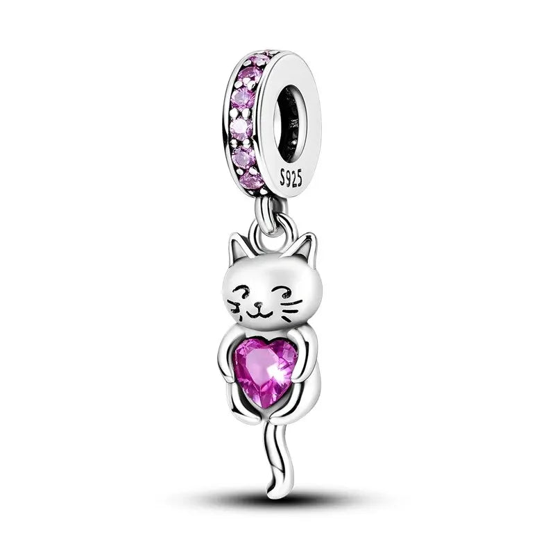 New 925 Sterling Silver Black Cat Charms Beads Fit Pandora 925 Original Bracelets DIY Jewelry Women Birthday Gift Making