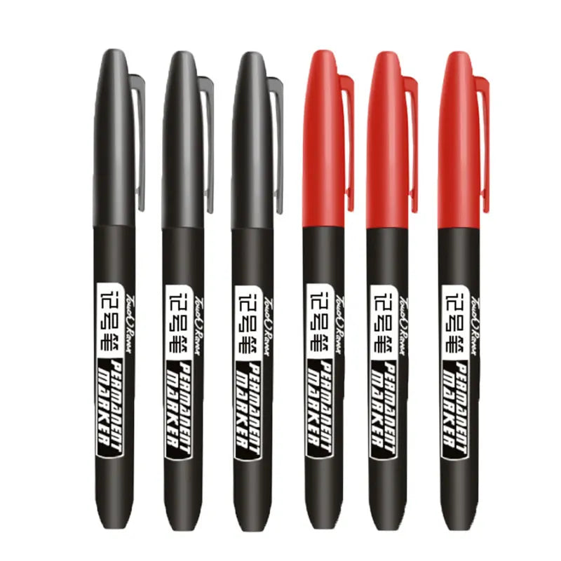 6 PCS Permanent Marker Pen Manga Drawing Markers Black Blue Red Waterproof Ink Sketch Pens Stationery Art School Supplies