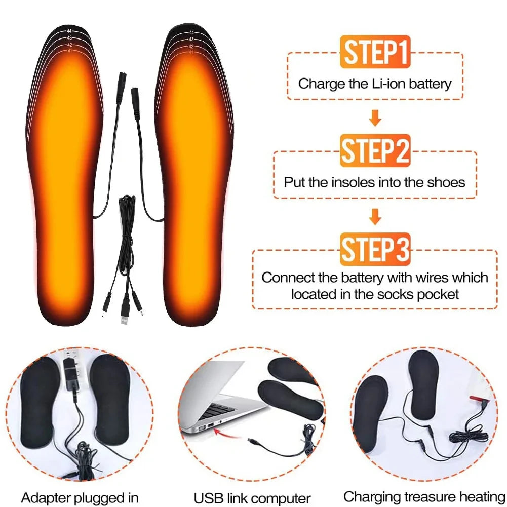 2/1 Pair USB Heated Shoe Insoles Electric Foot Warming Pad Feet Warmer Sock Pad Mat Winter Outdoor Sports Heating Insole Warm