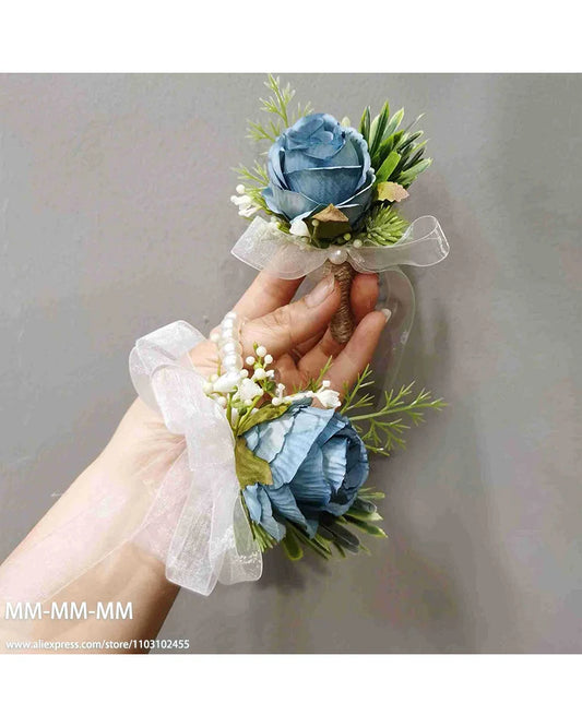 MM Boutonniere And Waist Corsage Set For Wedding for Man Bridegroom Groomsman Silk Flower Decoration Marriage  Accessories