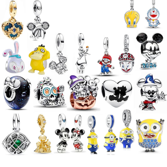 925 Sterling Silver Herocross 2024 Minnie Mickey Charm Beads Fit Original Pandora Bracelet DIY Jewelry Christmas Gift