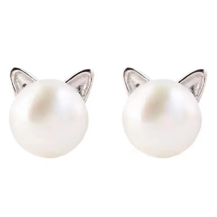 Fashion Earings Jewelry Silver Color Small Pearl Cat Stud Earrings for Women Girls Summer Daisy Flower Earring Pendientes