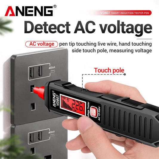 ANENG VD807 One-word Induction Portable 50/60Hz Smart Electric Pen Tester NCV Sensor AC 12-300V Non-contact Wire Detector Tools